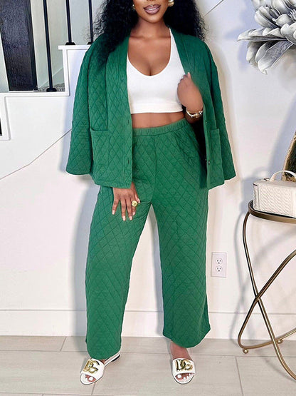 Button-Front Jacket & Pants Set