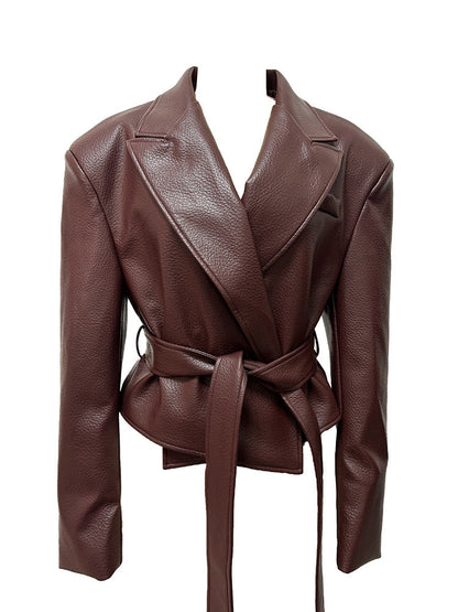Faux Leather Belt Jacket