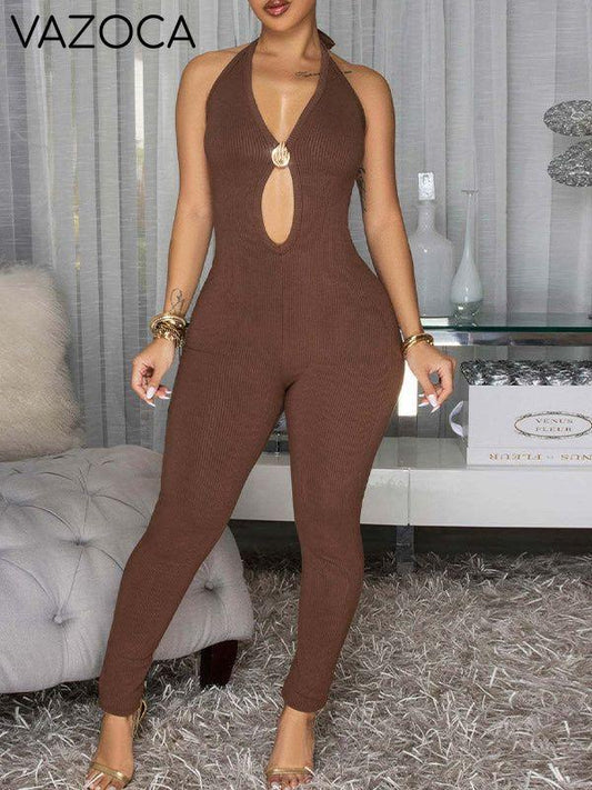 Cutout Halter Skinny Jumpsuit