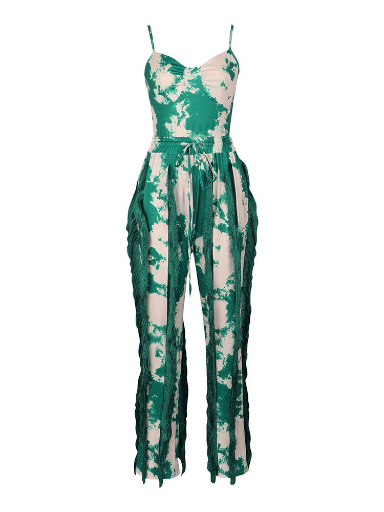 Tie Dye Bodysuit & Fringe Pants Set