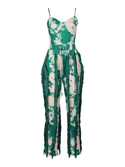 Tie Dye Bodysuit & Fringe Pants Set
