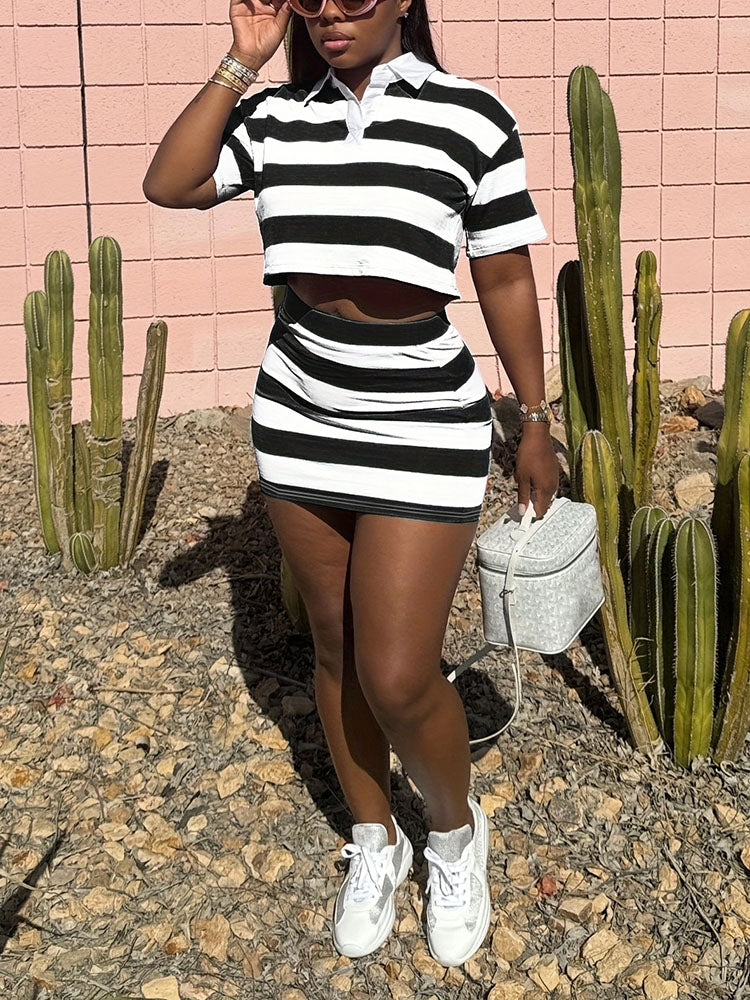 Striped Polo & Skirt Set