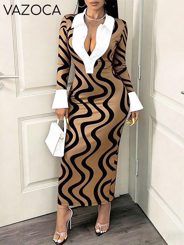 Printed-Combo Button-Front Dress