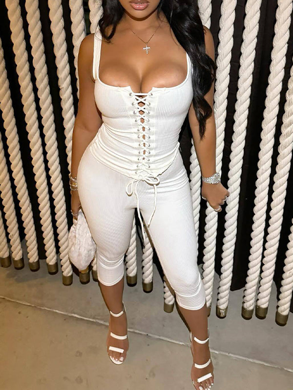 Lace-Up Tank Top & Capri Pants Set