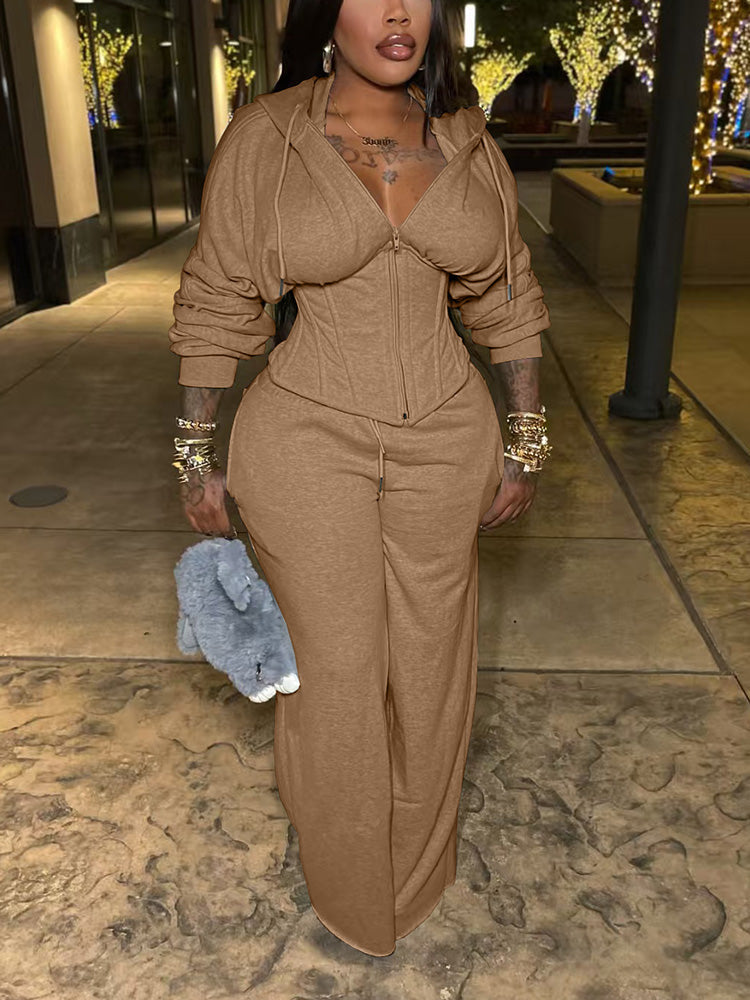 Corset Hoodie Jacket & Wide Pants Set