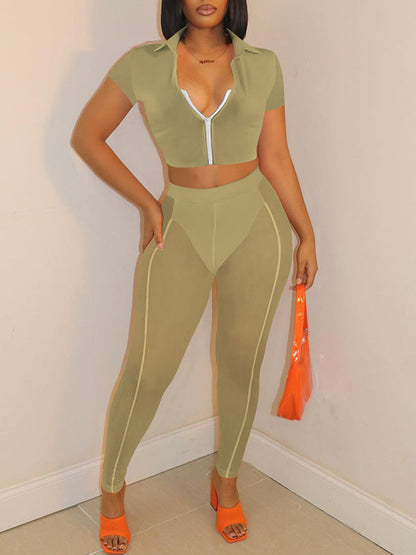 Sheer-Combo Pants Set