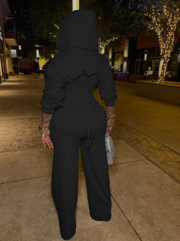 Corset Hoodie Jacket & Wide Pants Set