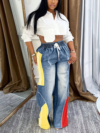 Colorblock Drawstring Jeans