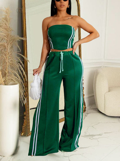 Striped Tube Top & Wide Pants Set