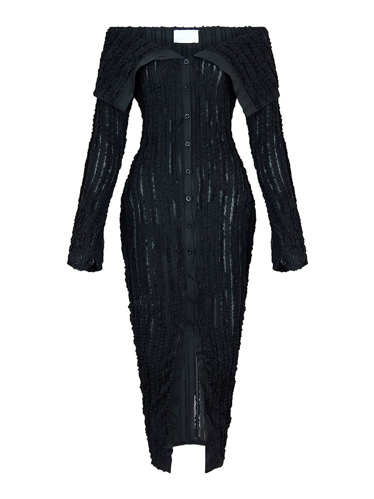 Off Shoulder Button Down Dress