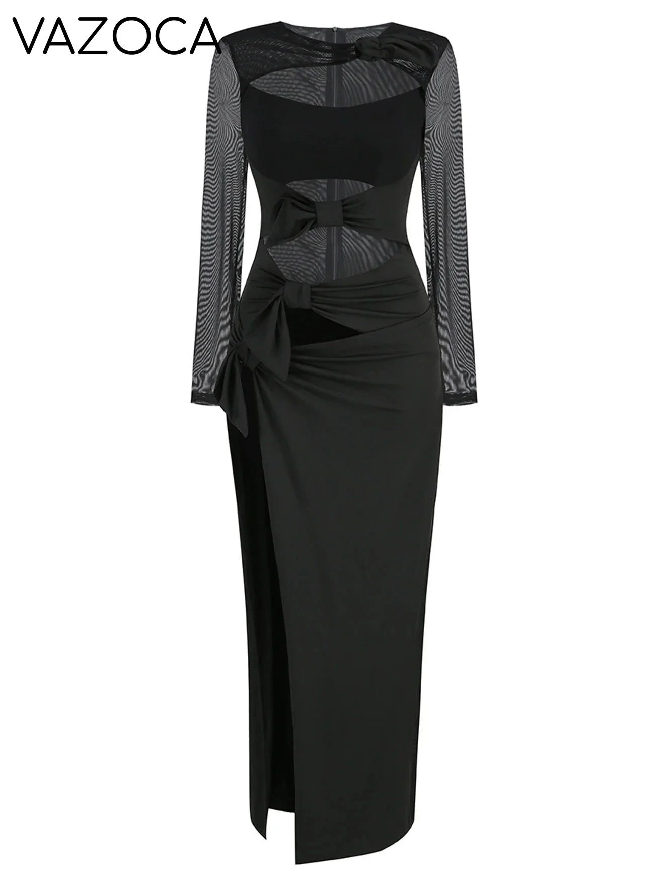 Paris Bow High Slit Maxi Dress