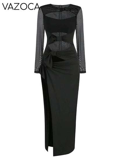 Paris Bow High Slit Maxi Dress