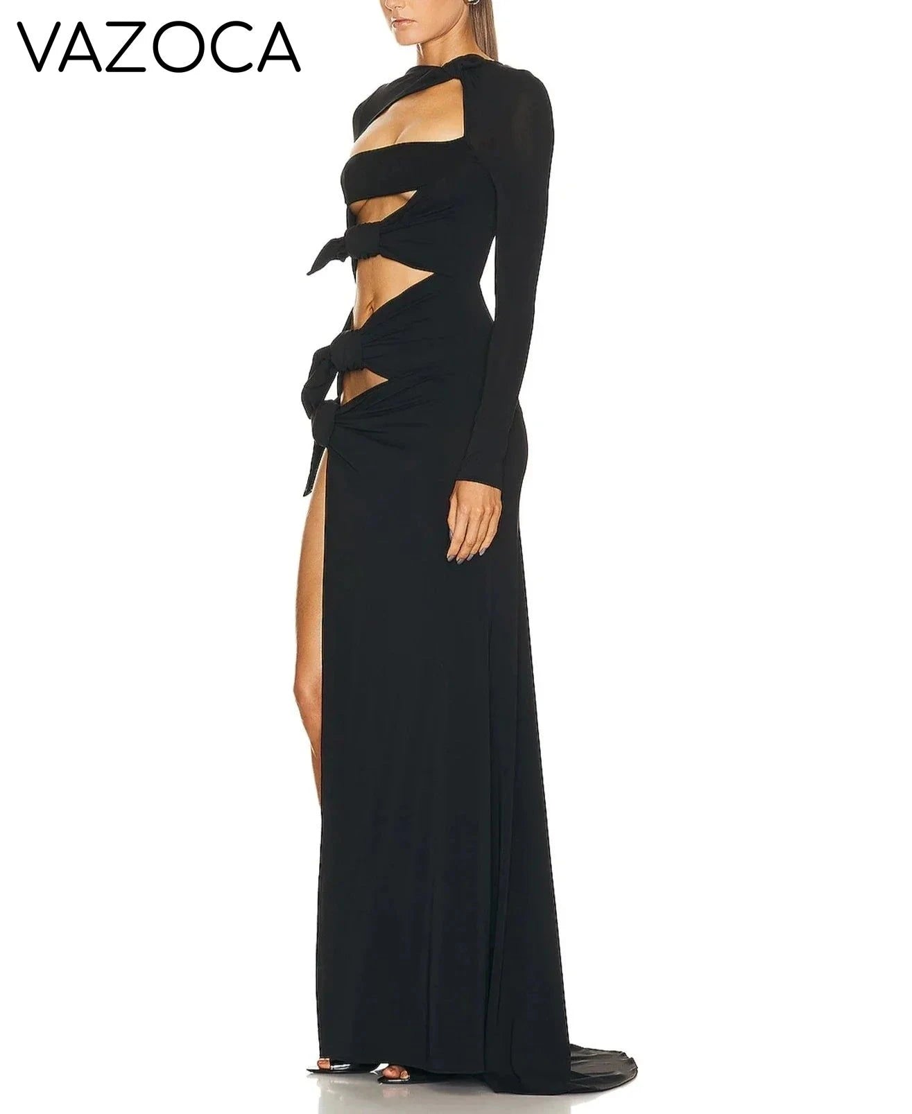 Paris Bow High Slit Maxi Dress