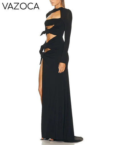 Paris Bow High Slit Maxi Dress