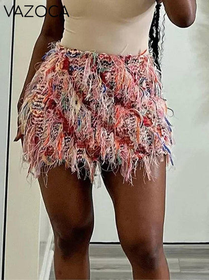 Peach Tassel Knit Skirt
