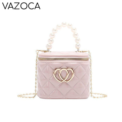 Pearl Heart Mini Tote Bucket Bag