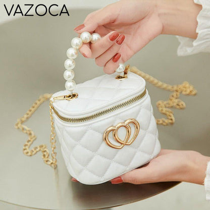 Pearl Heart Mini Tote Bucket Bag