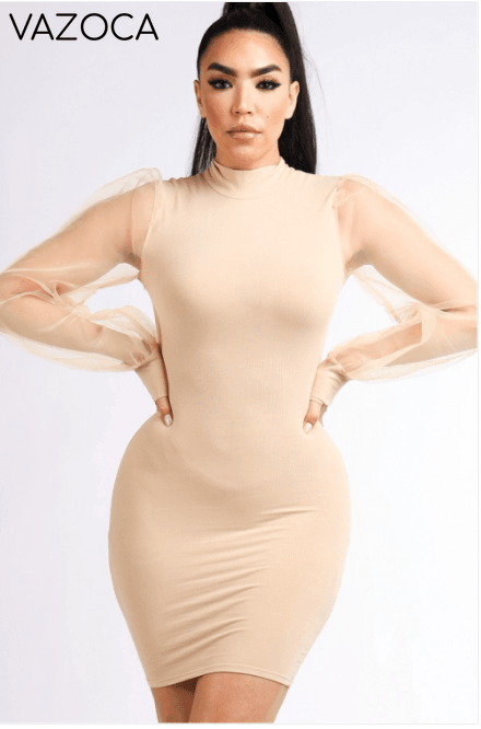 Perfectly Organza Sleeve Dress - Tan