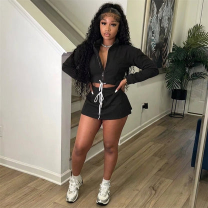 Zip Up Drawstring Skirt Set