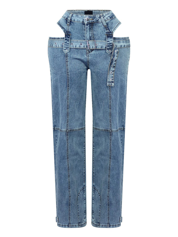 Denim Cutout With Belt Jeans