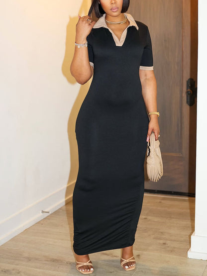 Contrast Polo Bodycon Maxi Dress