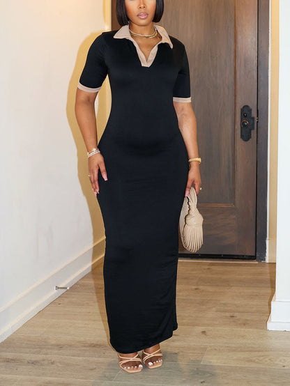 Contrast Polo Bodycon Maxi Dress