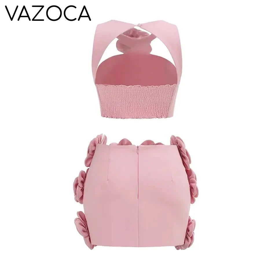 Pink Flower Decorative Skirt Set