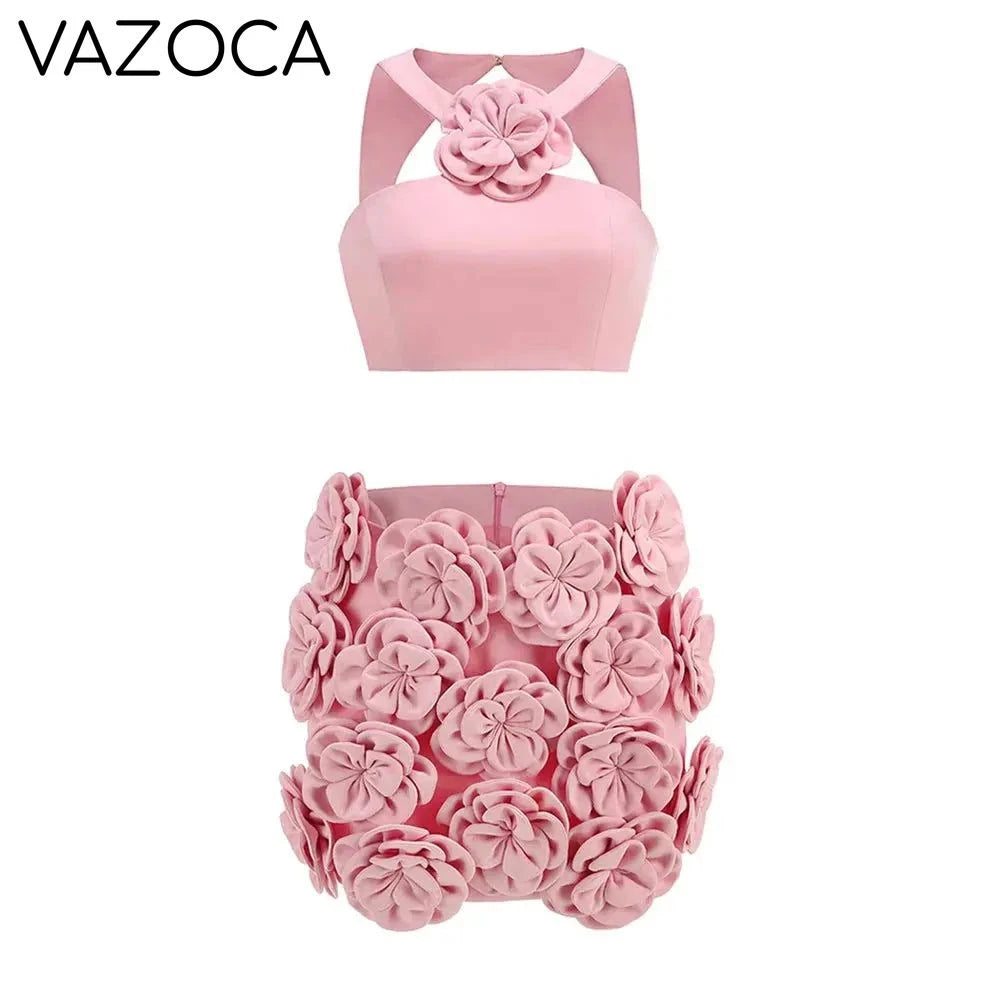 Pink Flower Decorative Skirt Set