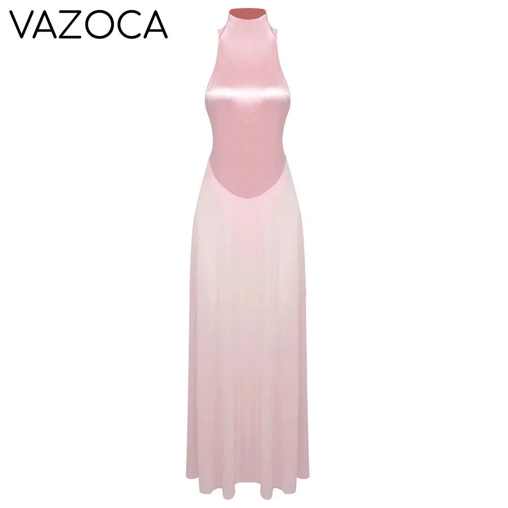 Pink Satin Chiffon Dress