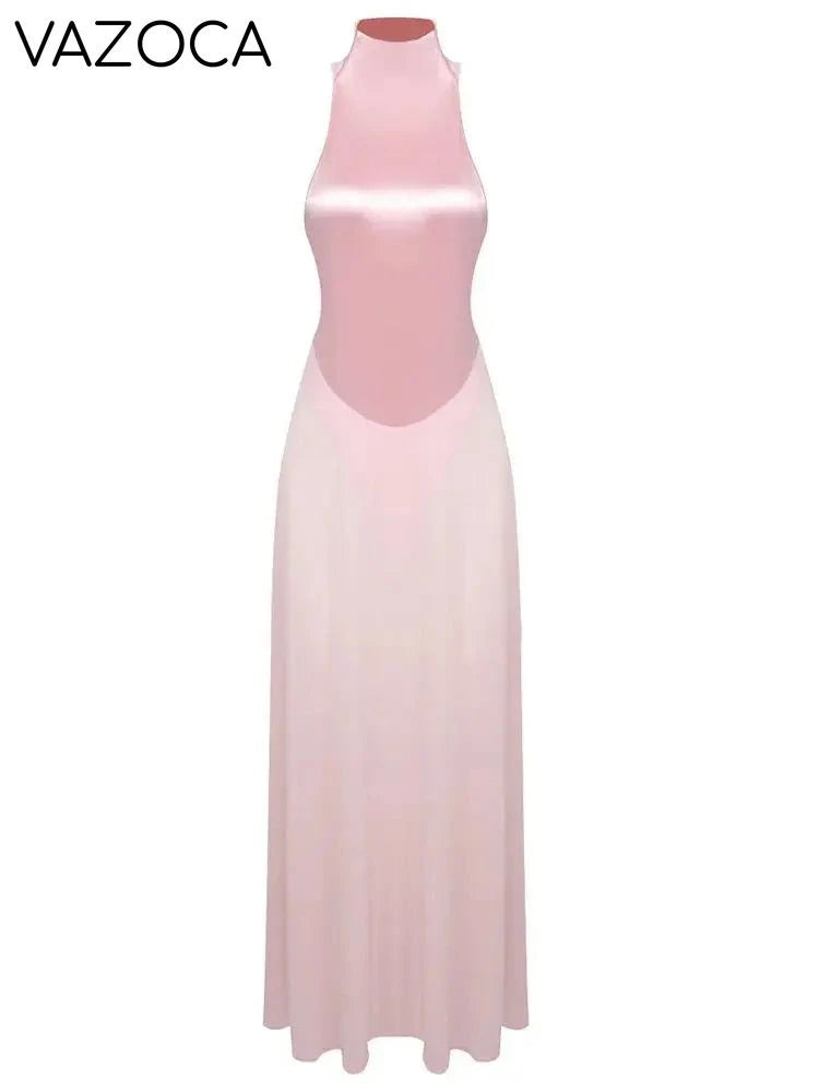Pink Satin Chiffon Dress