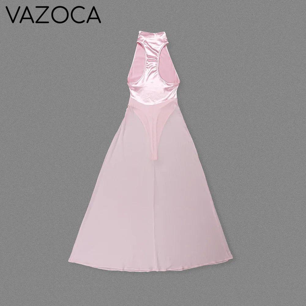 Pink Satin Chiffon Dress