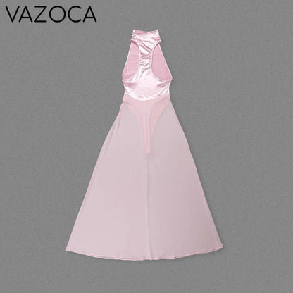 Pink Satin Chiffon Dress