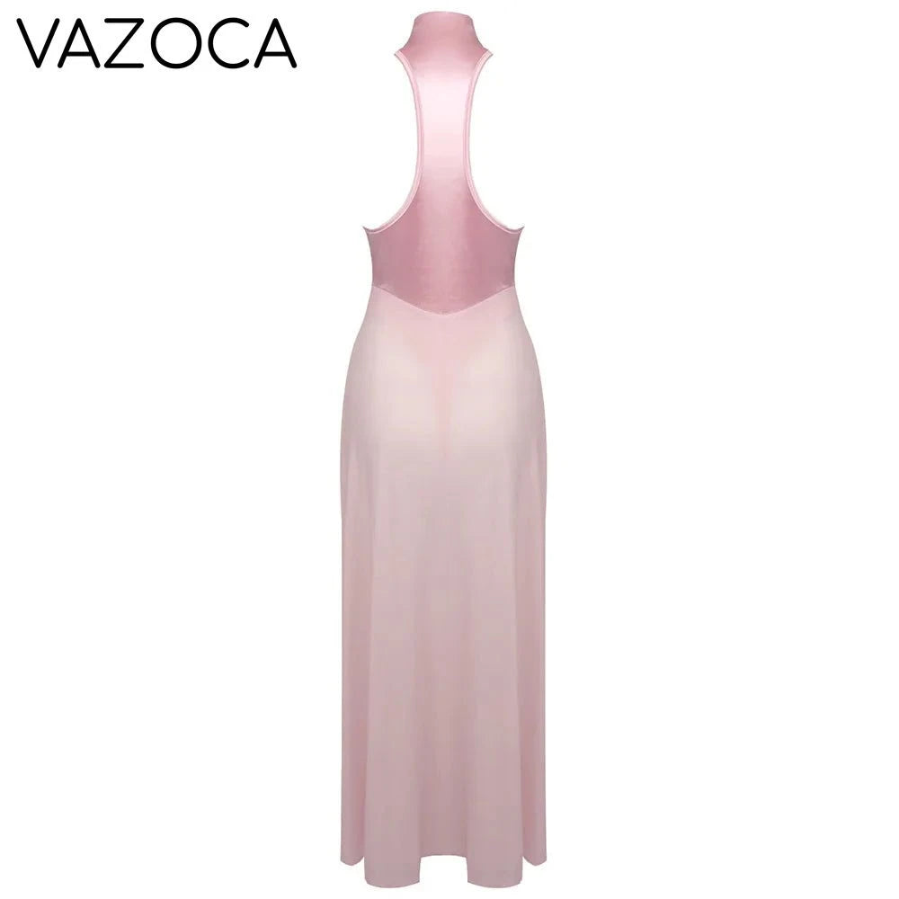 Pink Satin Chiffon Dress