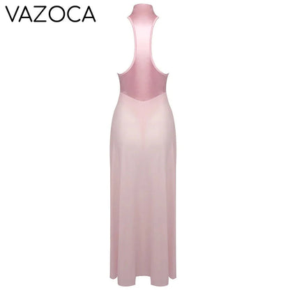 Pink Satin Chiffon Dress