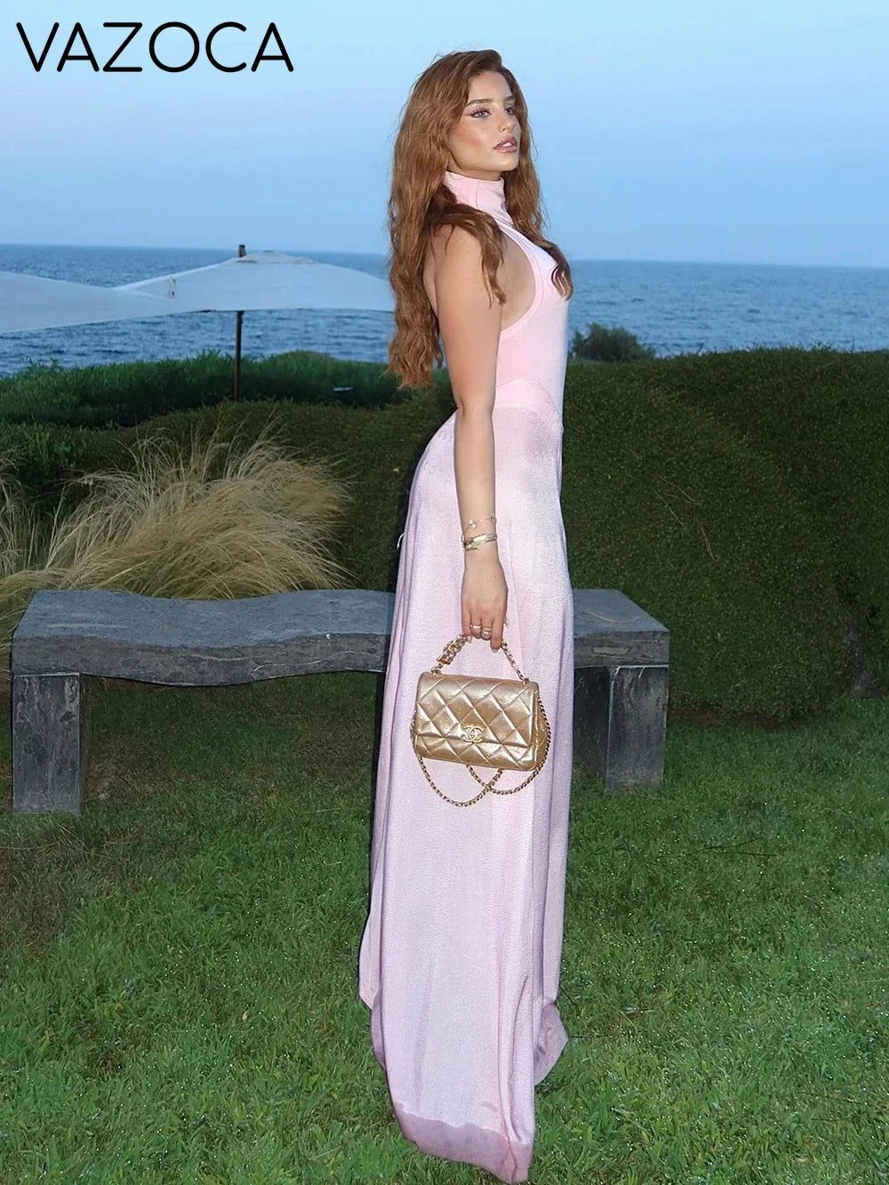 Pink Satin Chiffon Dress