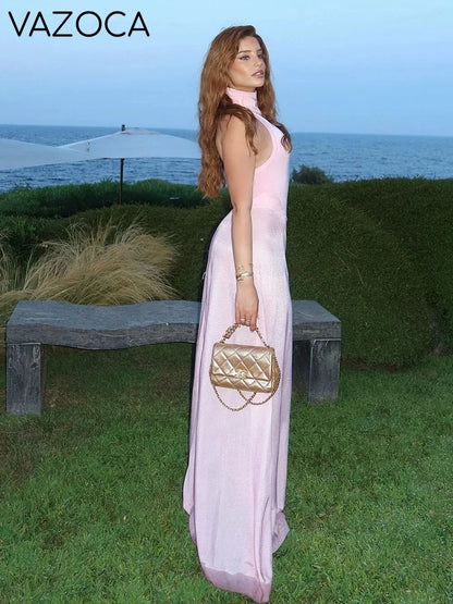 Pink Satin Chiffon Dress