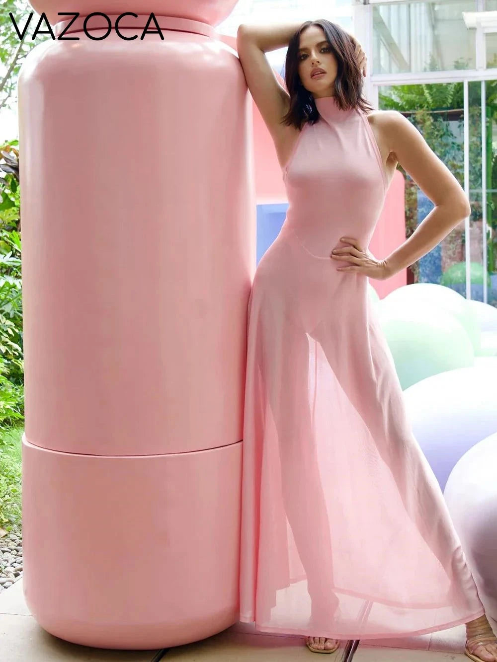 Pink Satin Chiffon Dress