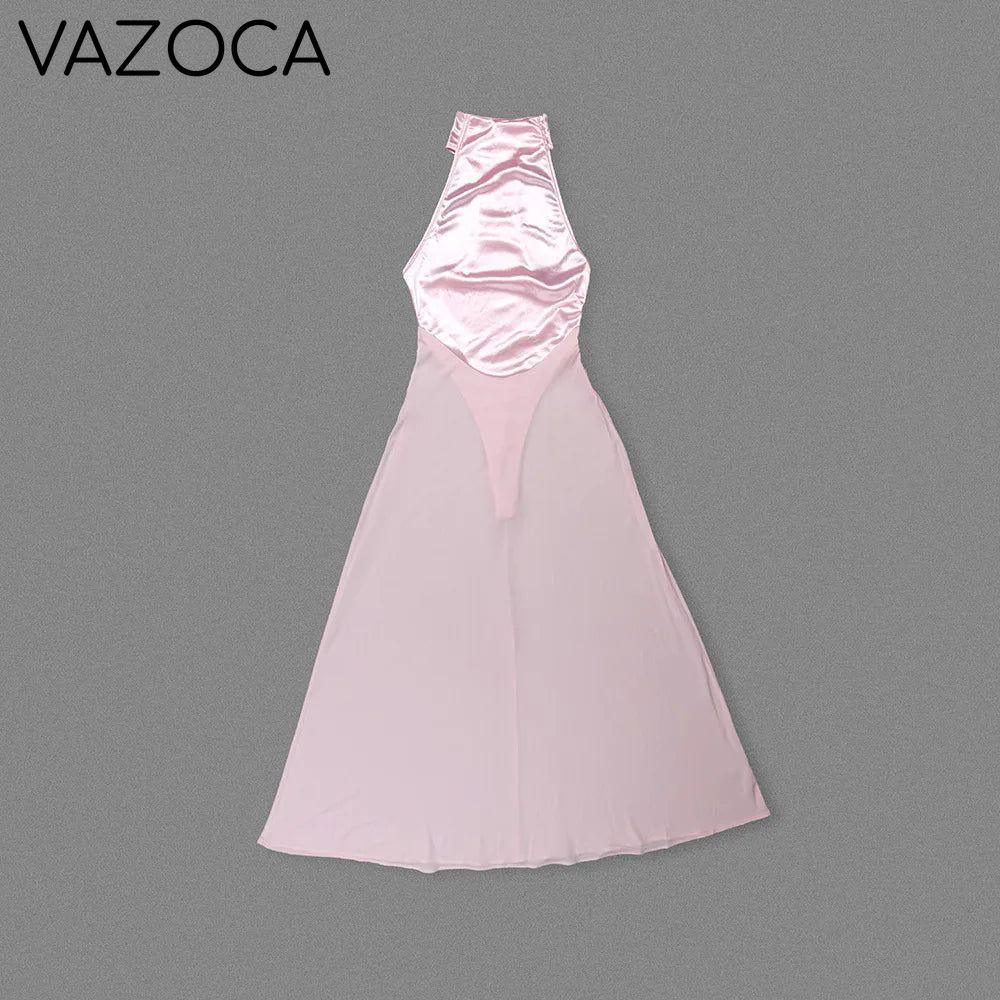 Pink Satin Chiffon Dress