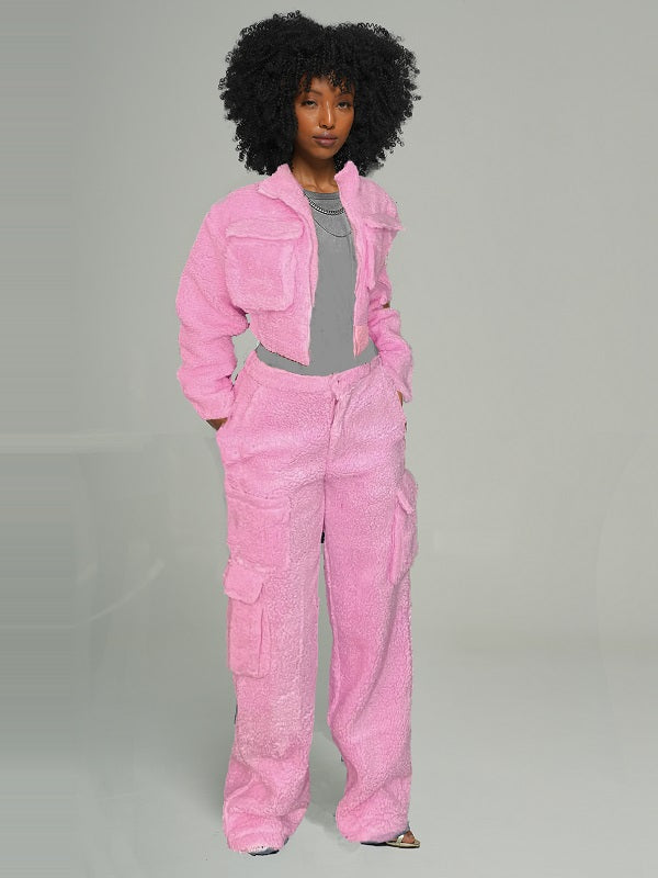 Fleece Shearling Cargo Set -- sold out Pink