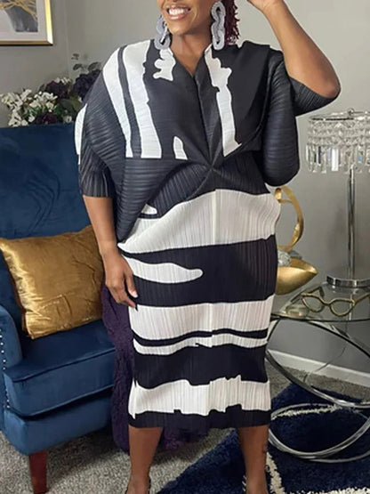 Print Pleated Midi Dress