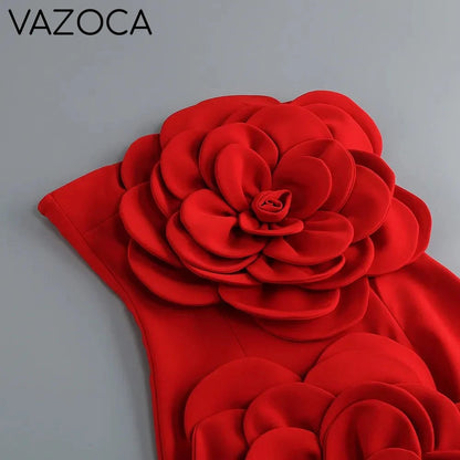 Red Floral Cocktail Bandage Dress