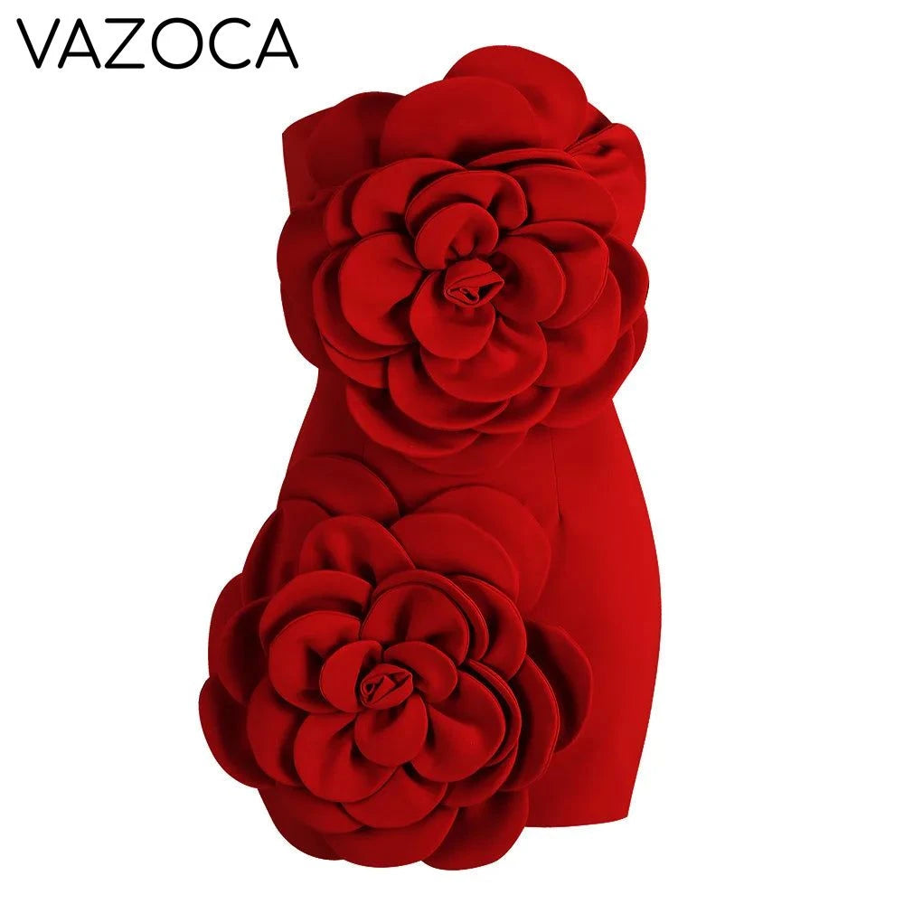 Red Floral Cocktail Bandage Dress