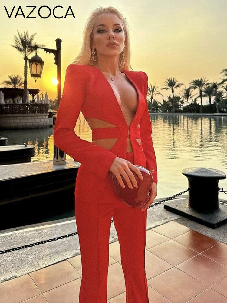 Red Ruby Blazer Pants Set