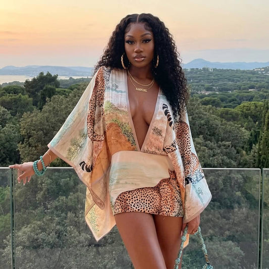 Cheetah Print Kimono Mini Dress