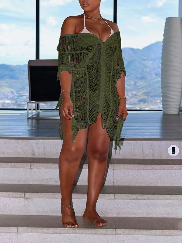 Shredded Fringe Top Olive