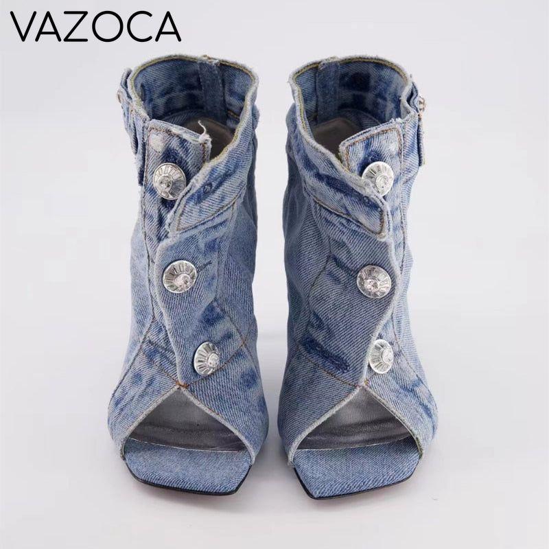 Retro Denim Cloth High Heels