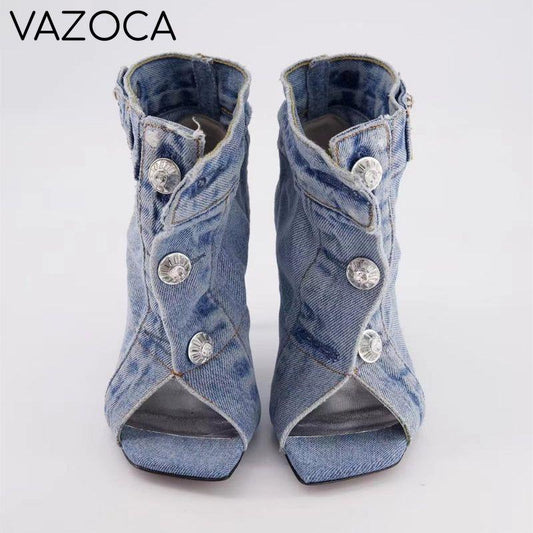 Retro Denim Cloth High Heels
