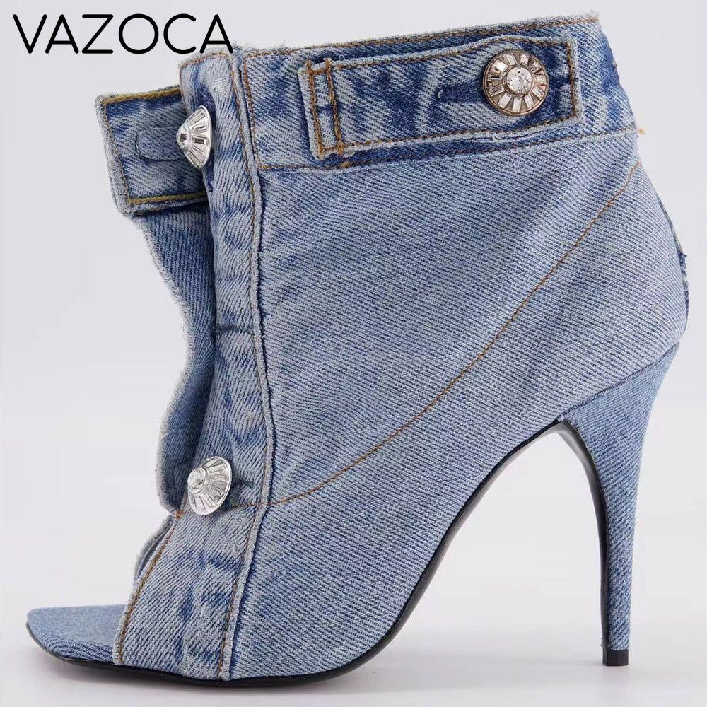 Retro Denim Cloth High Heels