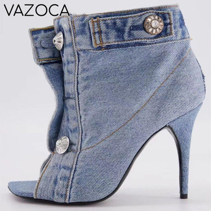 Retro Denim Cloth High Heels