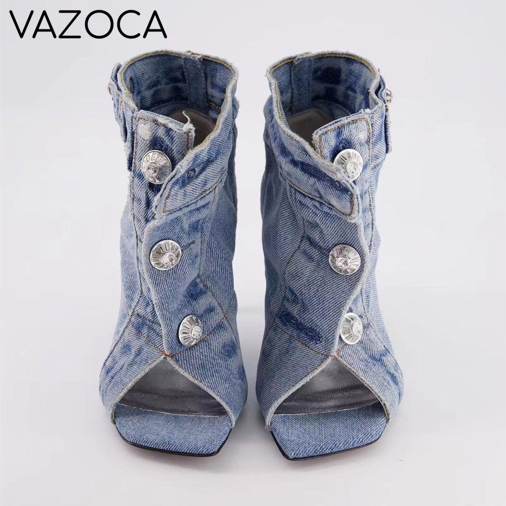 Retro Denim Cloth High Heels